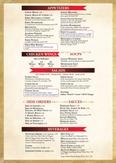Venissa Menu Menus – Venezia Italian Restaurant